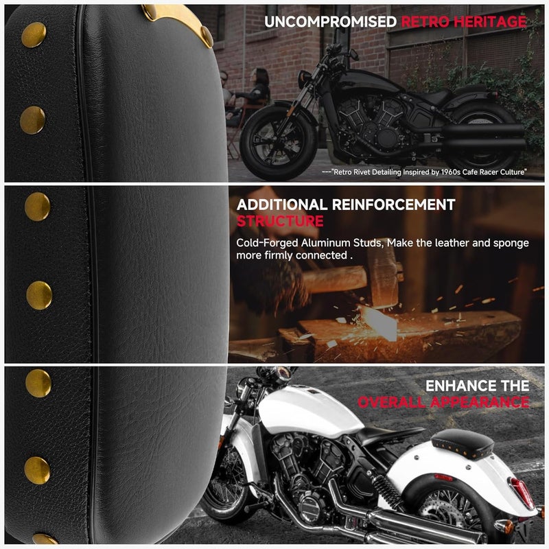 DREAMIZER Universal Black Motorcycle Solo Passenger Seat Rear Cushion 8 Suction Cups Compatible with Harley Davidson Sportster XL 883 1200 Forty Eight Dyna Chopper Bobber Custom (Black-Vintage) - Image 5